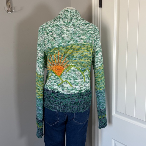 Anthropologie Pilcro Sunset Embroidered Cardigan Green Yellow Rare Sun Sz XS - Picture 9 of 15